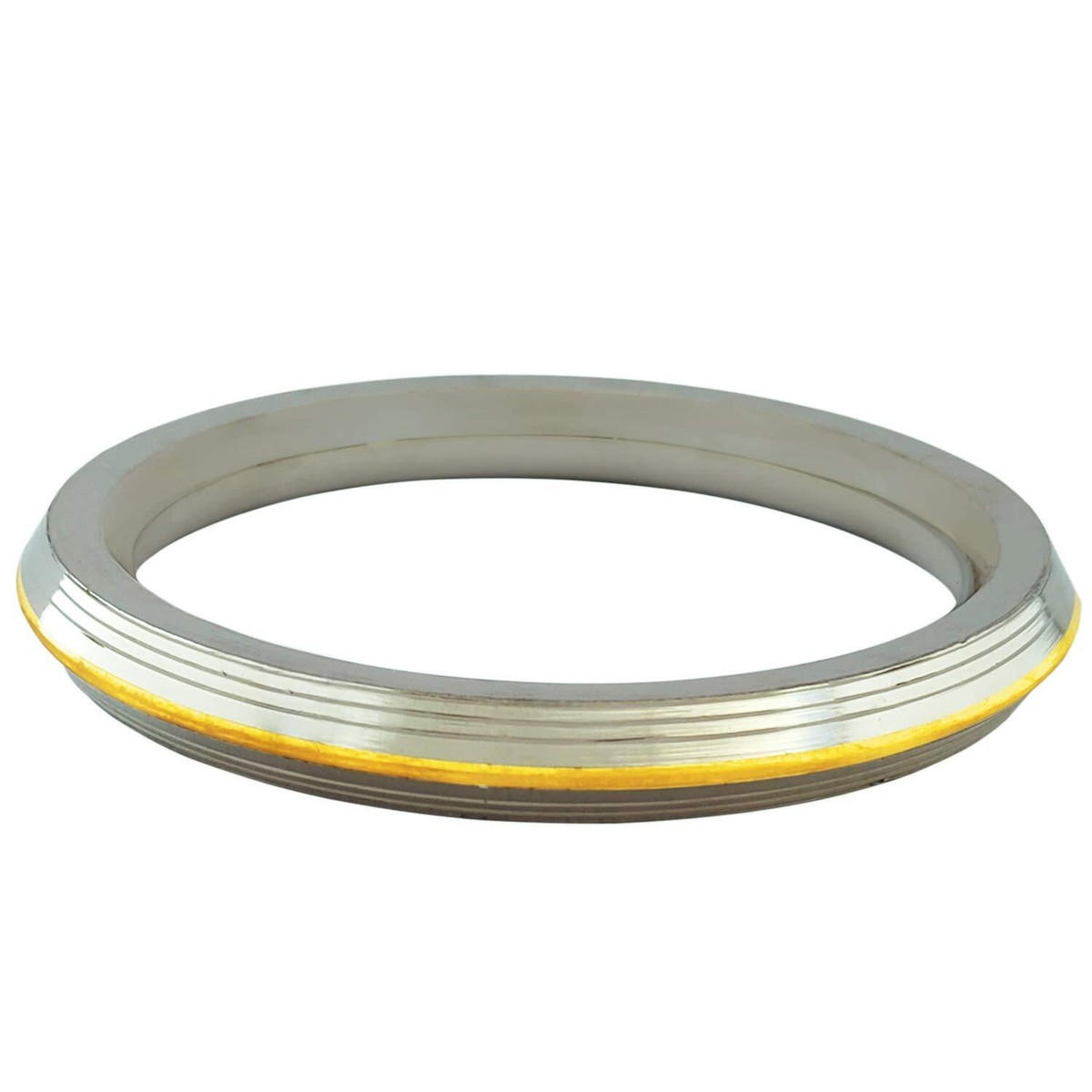 Stainless Steel Punjabi Sikh Kada Bangle For Men - Heavy Bracelet With Gold Brass Line - Traditional Sikh Jewelry