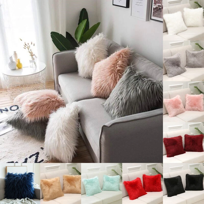 Throw Pillow Cover Cushion Case Faux Fur Fluffy Plush Soft Sofa Solid Home  Decor