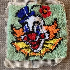 Vintage 1970s Circus Clown Latch Hook Rug Pillow 15x15 Primary Colors Finished
