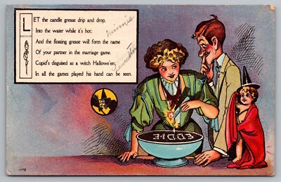 Postcard Halloween Nash Cupid as a Witch Let the Candle Grease Drip Poem Spell