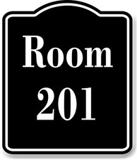 Room 201 Number Building BLACK Aluminum Composite Sign