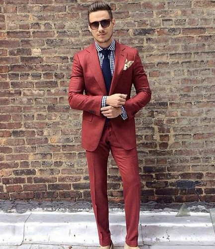 Men Maroon Suit Stylish One Button 