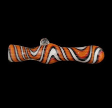 Handcrafted 4-inch Orange White Wig Wag Glass Chillum Tobacco Pipe Handcrafted 4-inch Orange White Wig Wag Glass Chillum Tobacco Pipe