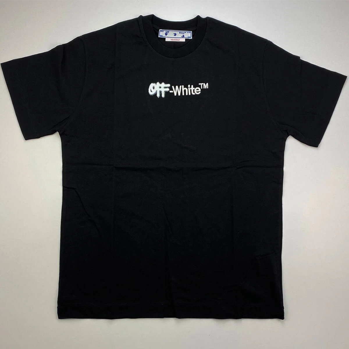 Off - White Spray Helvetica Logo Men's T-Shirt - Black | eBay