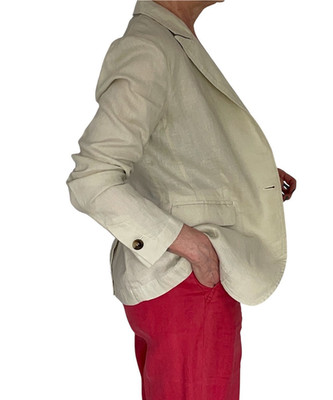 Benetton Women s 100% Linen Blazer Natural Linen Single Button Jacket US 6 EU 42