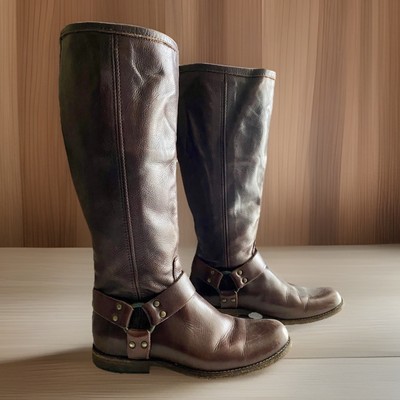Frye Leather Harness Melissa Boots Women Sz 6.5 Brown Round Toe