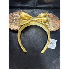 Disney Parks Minnie Mouse Ears Headband Rose Gold Sequin Gold Bow Hidden Mickey