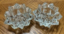 SET 2 Vintage Starburst Diamond Star Shaped Glass Votive Candle Holders