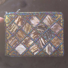 Handmade Beaded Zipper Coin Purse Small Pouch for Women Brown Gold Black