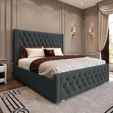Upholstered Ottoman Gas Lift Bed Frame Winged Plush Velvet Double & King Size