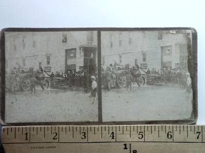 Fire Department Mobile Steam Engine Water Pump Stereoview 1900s Liver Tonic