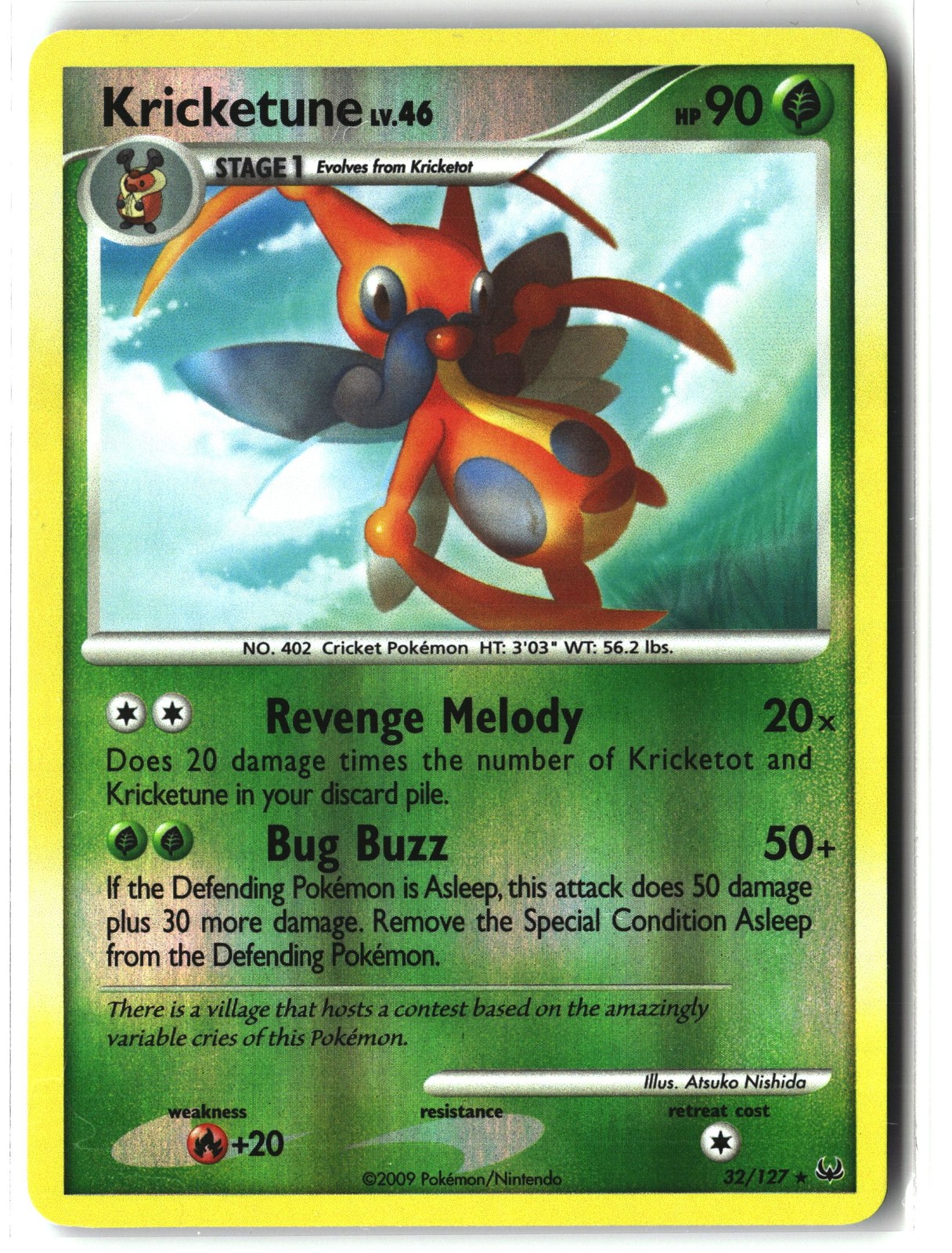 Kricketune ⭐️ 32/127 Reverse Holo Rare Platinum 2009 Pokemon NM