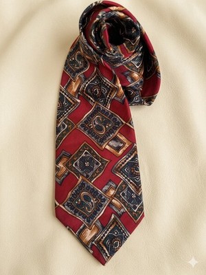 Givenchy Men's Silk Tie Red Geometric Woven Classic Length Pointed Designer Luxe