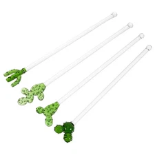  4pcs Glass Swizzle Sticks: Reusable Drink Coffee Juice Milk Stirrers Cocktail