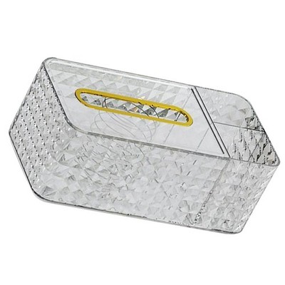 White Tissue Storage Box Rhombus Texture Side Partition Towel Napkin Container C