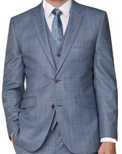 SCOTT Men's Classic Blue Tan Over Check 2 Piece Suit in Size 34 to 60