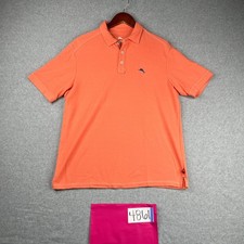 Tommy Bahama Polo Shirt Medium Coral Pink Embroidered Logo Beach Casual Mens