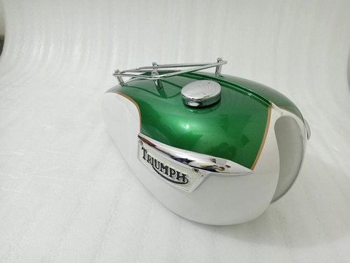 Triumph T140 Metalic Green & White Painted Steel Petrol Fuel Gas Tank +Cap | Fit - Picture 8 of 21