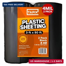 Black Plastic Sheeting Roll 3'x50' 2 Pack - 4 Mil UV Protected, Weed Barrier 