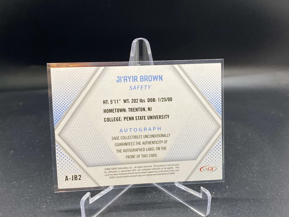 Ji’Ayir Brown 2023 SAGE Gold Auto A-JB2 /100 Penn St 49ers RC Rookie - Image 2 of 2