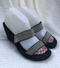Yellow Box Sandals Black Silver Rhinestone Slide Wedge Women  s 7