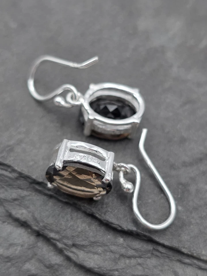 Ohrringe Rauchquarz 925 Sterling Silber Rund Elegant - Bild 2 von 4