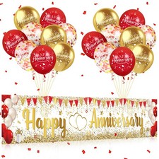Red Gold Anniversary Party Decorations Happy Anniversary Banner Yard Sign wit...