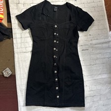 Forever 21 Black Denim Snap Button Up Mini Dress Size Medium
