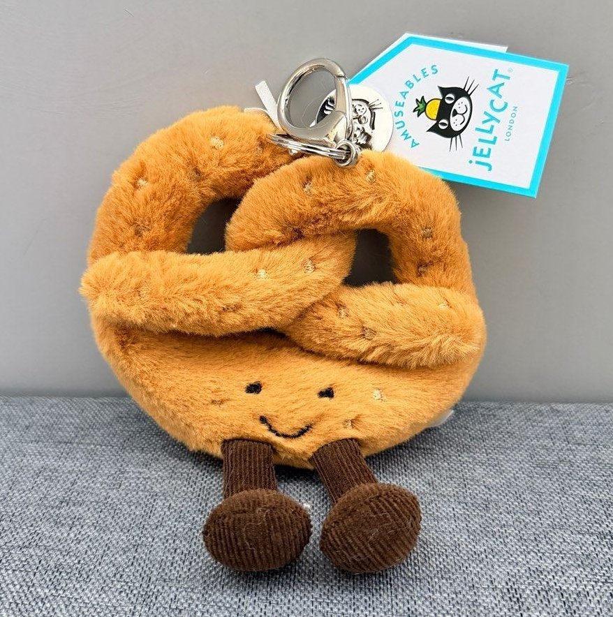 Jellycat Amuseable Pretzel Bag Charm Plush Keychain Cute Soft Toy