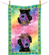 LAUREL BURCH "Violet Dog" Tea Kitchen Bar Towel~18″X28″~100% Cotton~TT-LB20