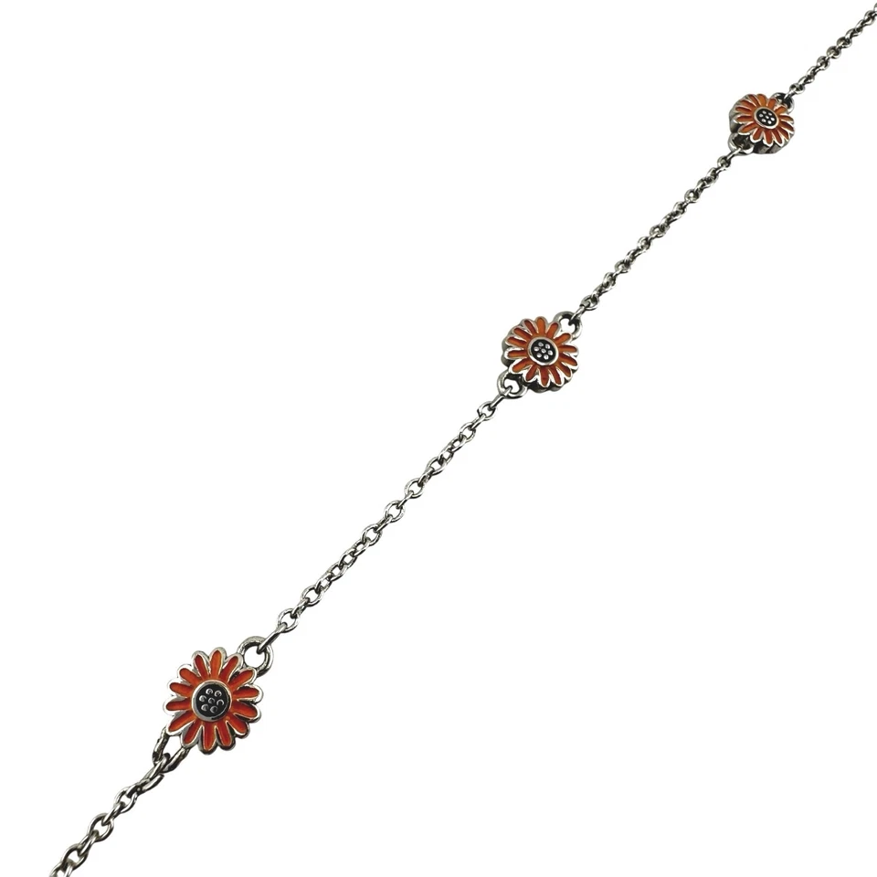 Tobillera Pura Vida Naranja Esmalte Girasol Tono Plata Moderna 10" Moda Foto 2 de 4