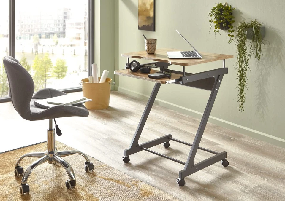 HAKU Computertisch auf Rollen Anthrazit/Eiche 60x75cm modern mit OVP - Bild 2 von 4