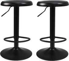 Set of 2 Adjustable Backless Swivel Bar Stools with Black Metal Frame
