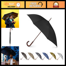 Water Repellent Auto Open Stick Umbrella with Classic Wood J Hook Handle