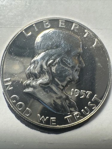 1957 Franklin Half Dollar Gem Proof 90% Silver Coin 50c Benjamin Gorgeous