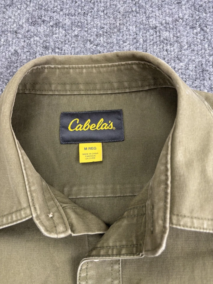 Cabela's Shirt Mens Medium Olive Green Cotton Twill Button Front Utility Field - Image 2 of 4