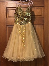 Women s Size 0-2 Prom Dress Metallic Gold Sequin Party Cocktail Strapless Formal