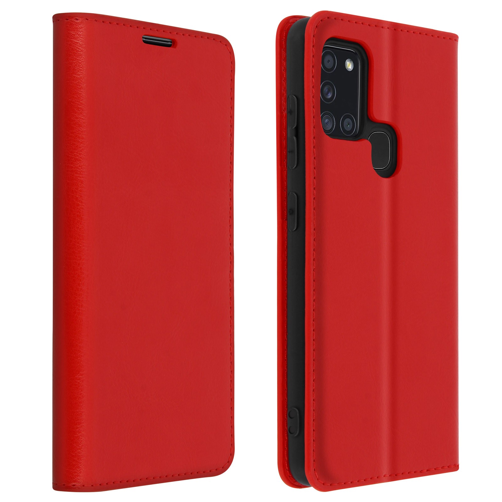 Housse Galaxy A21s rouge avec porte-carte et support vidéo intégré
