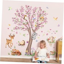 Cherry Blossom Tree Animals Wall Decals Pink Flower Tree Wall Stickers Peel