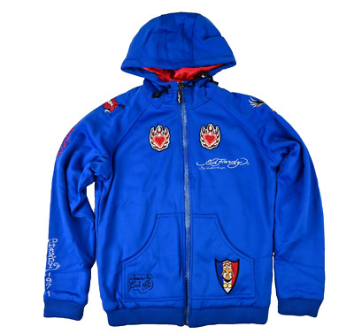 Ed Hardy  Zip Hoodie Jacket Rare Vintage Y2K Blue Red Reversible Size - L
