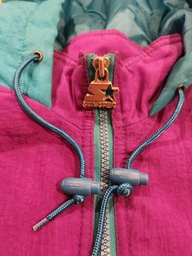 Charlotte Hornets Starter Jacket Size XL Hooded 1/2 Zip Preowned NBA 90's Teal - Picture 11 of 24