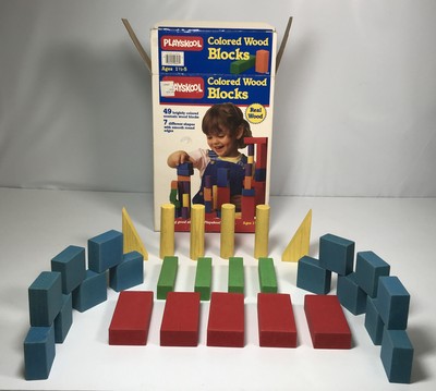 Playskool Colored Wood Blocks Lot In Original Box | eBay