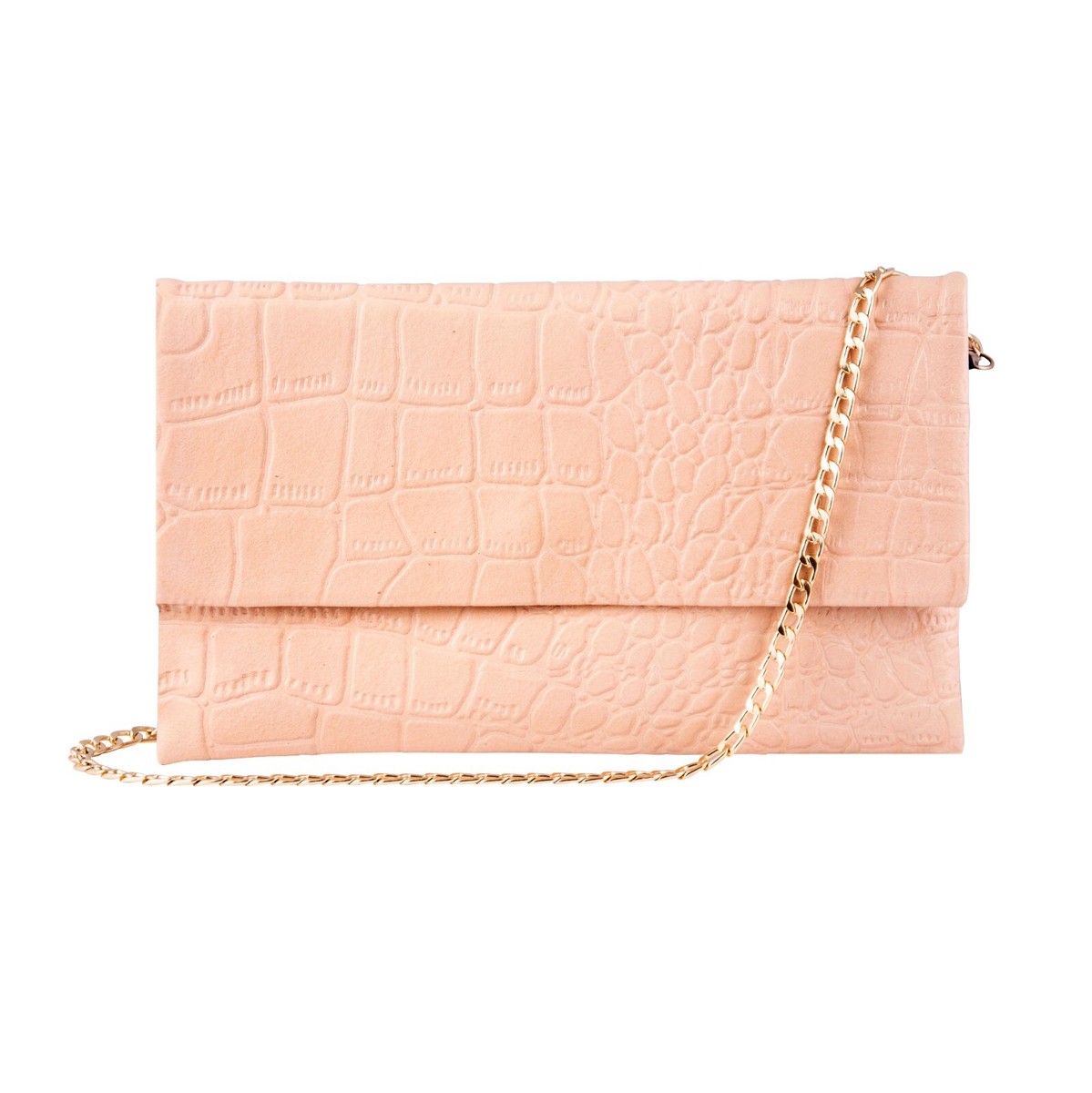 Donna Rosa Cipria Pelle Pochette Spalla Croce Coccodrillo Stampa