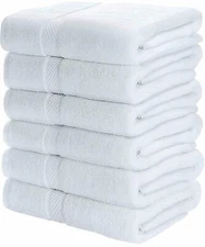 White Pack of 6 Large Bath Towels 100% Cotton  27"x55"  Highly Absorbent Soft