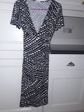 Marks & Spencers Petite  Black & White Geometric Print Wrap Effect Dress Size 12