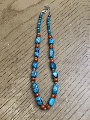 Sterling silver BARSE Signed turquoise And Sponge Coral Beaded NECKLACE 19 