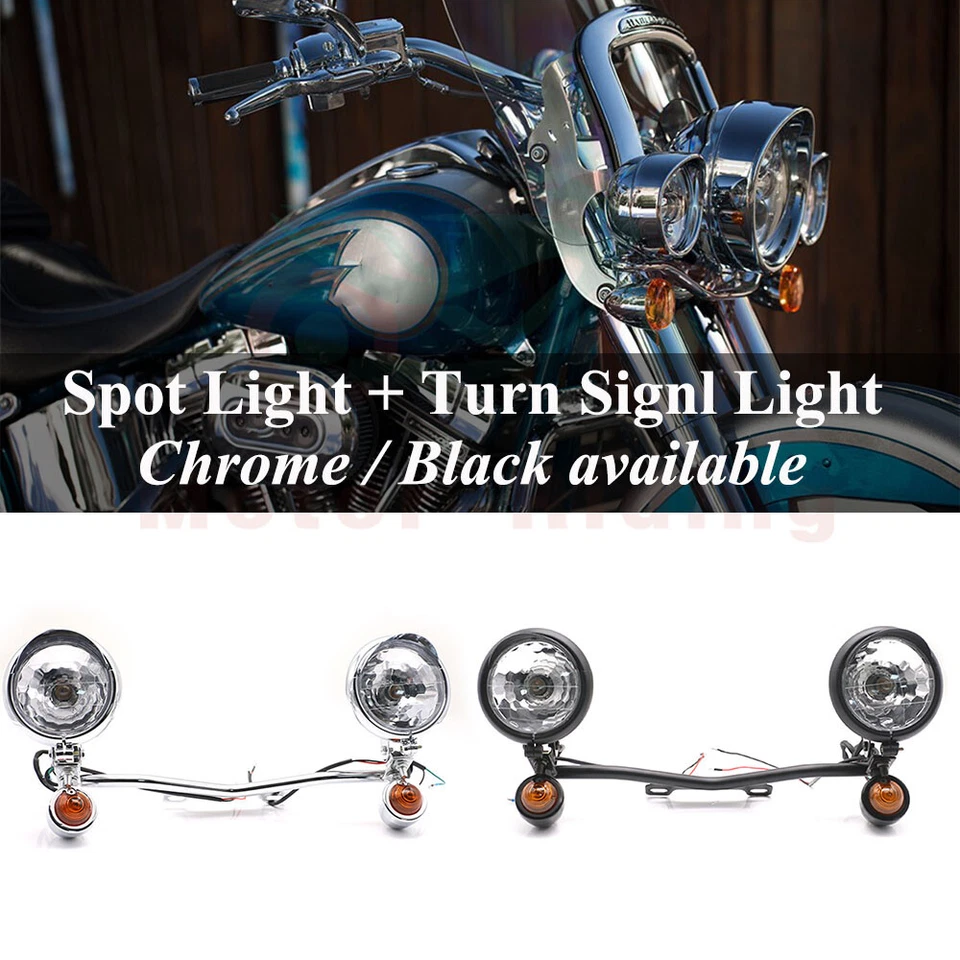 黑色/铬合金通行驾驶点雾灯转向信号灯适用于哈雷本田 — 第 2/4 张图片