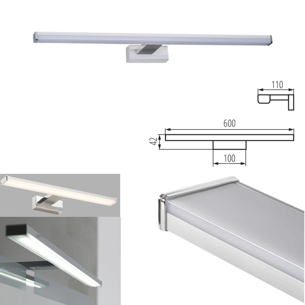 Luz de pared LED cromada sobre espejo para tocador de baño IP44 600lm 12W 4000K