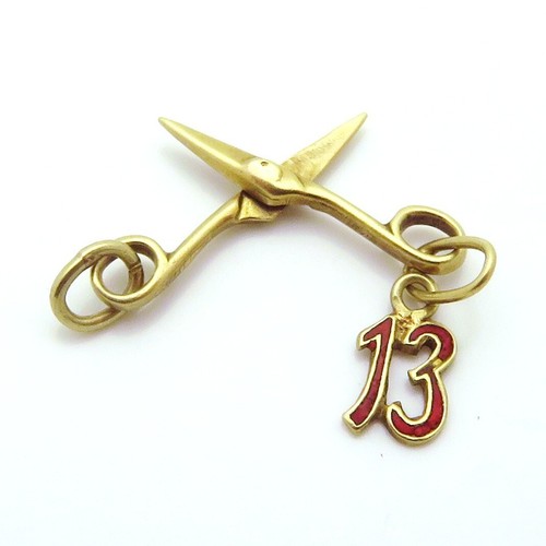 Vintage Art Deco 14k Gold bewegliche Schere mit Glückszahl 13 Anhänger 20er Jahre - Bild 9 von 11
