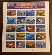 American Advances In Aviation 37c USPS Sheet of 20 Stamps MNH, Scott # 3916-25